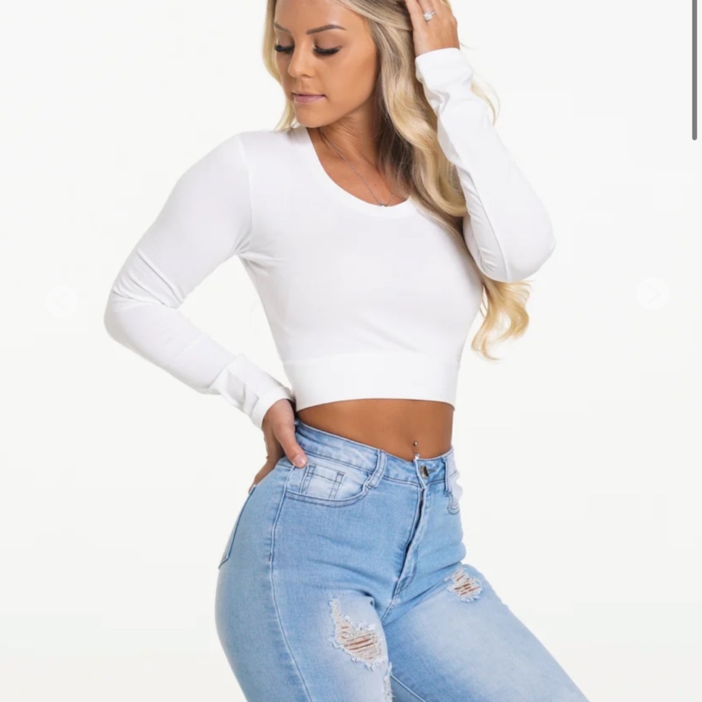 EUC NVGTN Wrap Around White Long Sleeve Crop XL